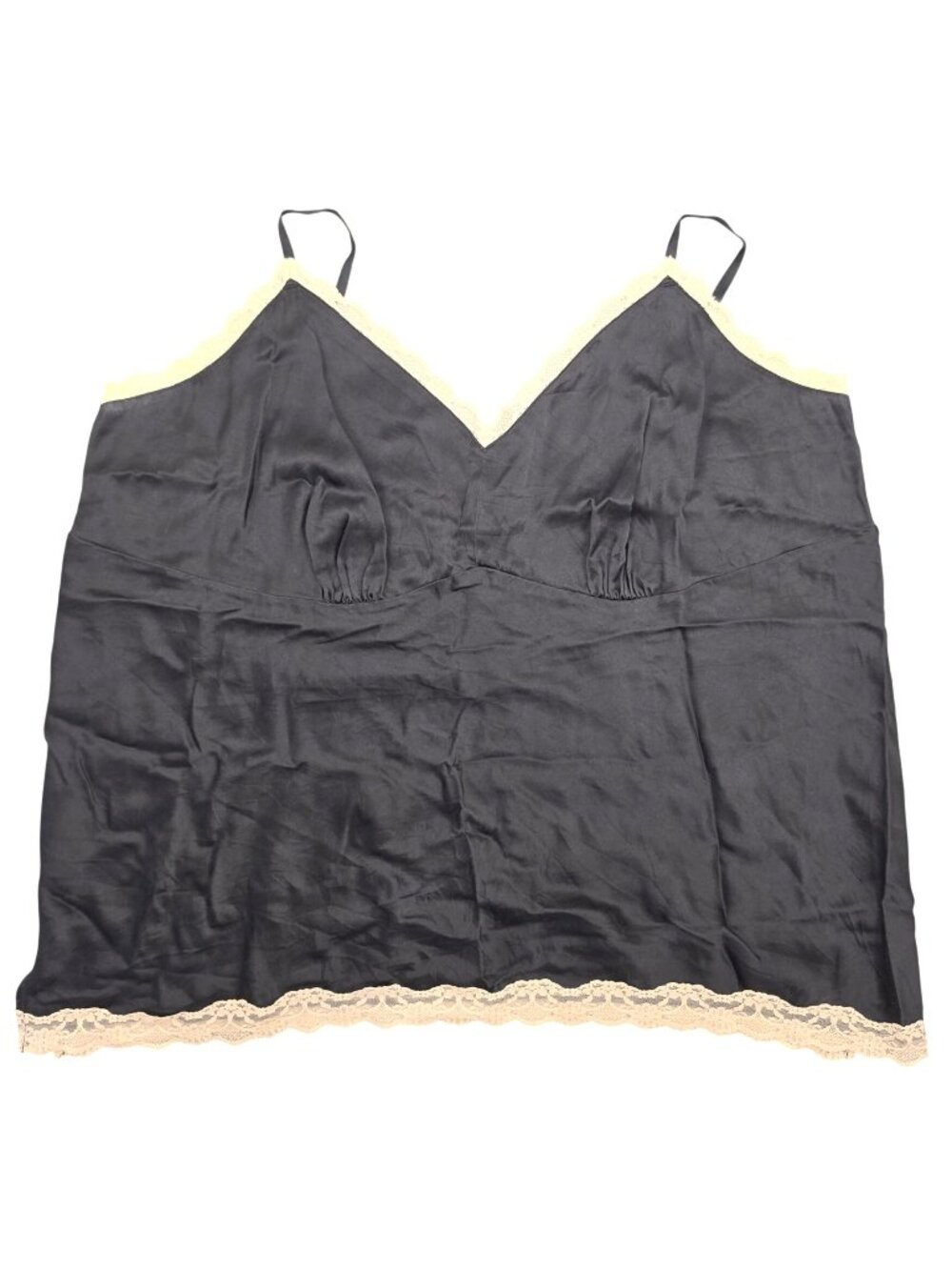 Y2K Old Navy Perfect Fit Cami Tank Top Black 3X Plus Size Silk Lace Trim Empire
